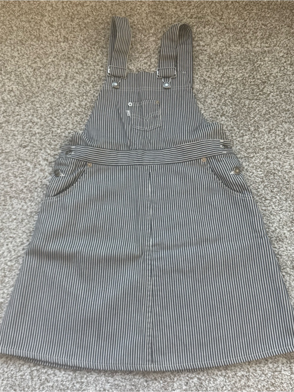 MINT Vtg 75 LEVI'S L Hickory Stripe Denim Overall Dress White Tab S Made in USA